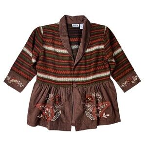 BFA Classics Mixed Media Embroidered Wool Blend Sweater Cardigan Size MP